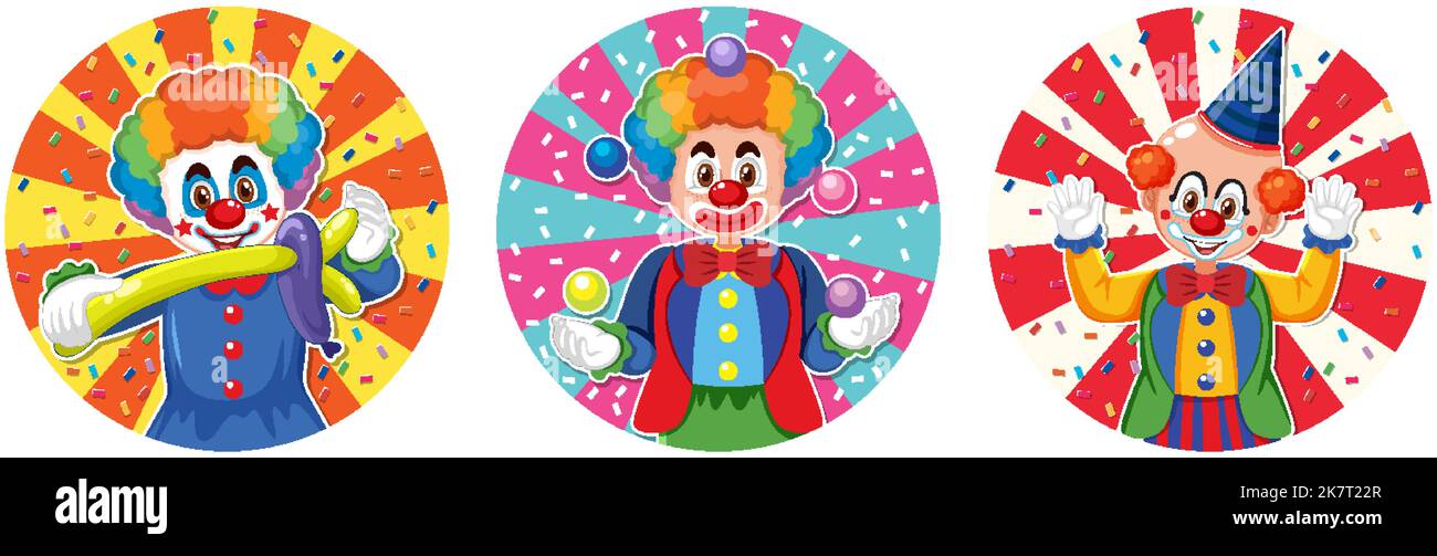 Circus clown icon on white background set illustration Stock Vector ...