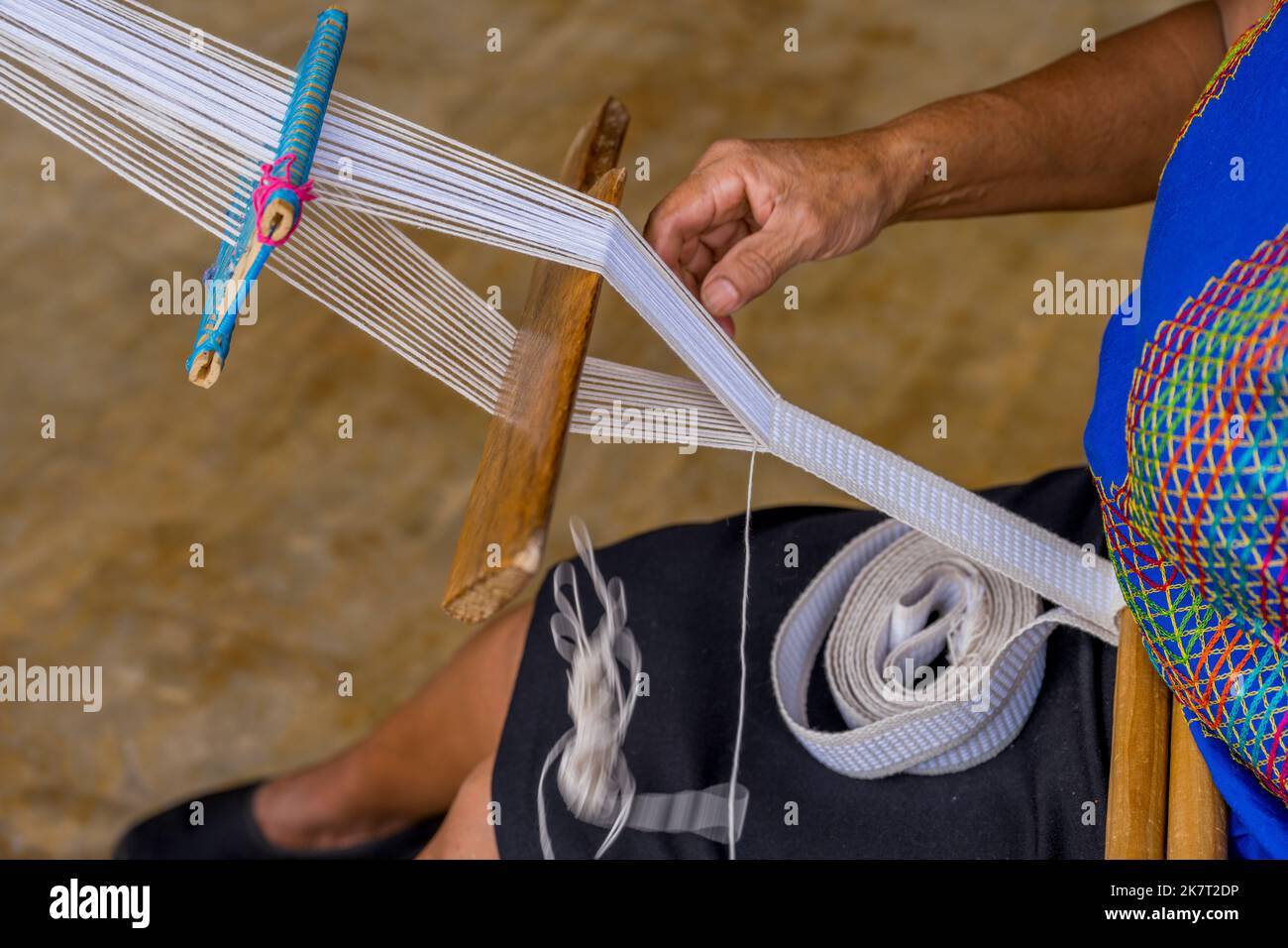 Closeup of a Backstrap Loom for weaving at the handicraft market in