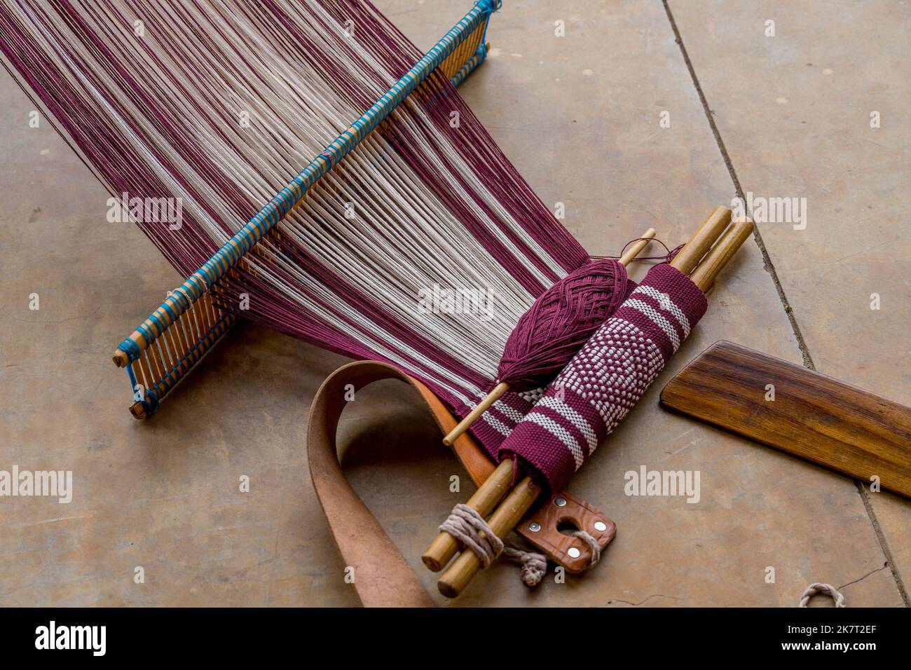 Closeup of a Backstrap Loom for weaving at the handicraft market in