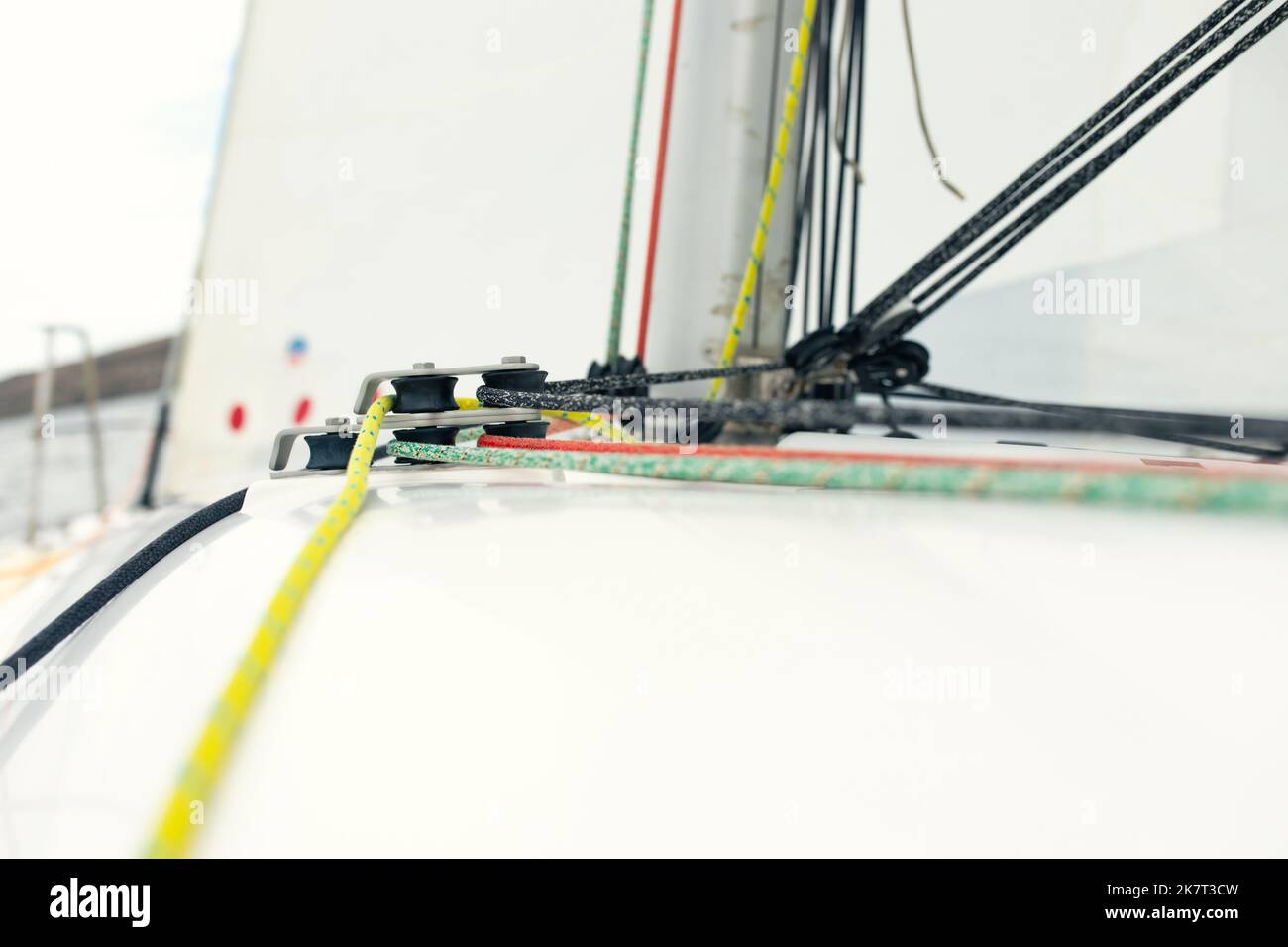 Yacht rigging, ropes and a system of blocks. Front view Stock Photo Alamy