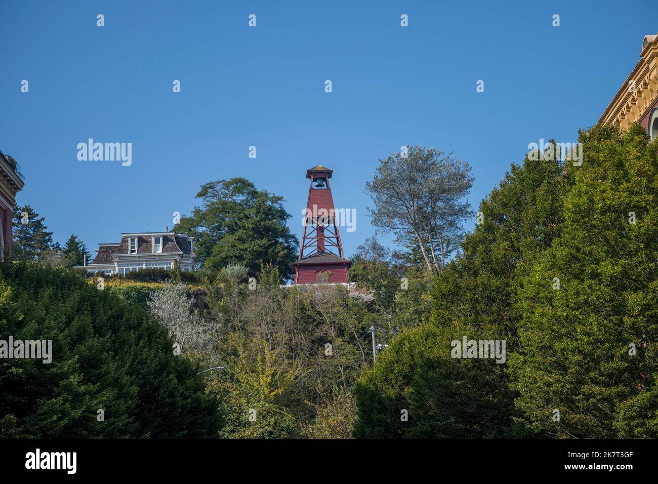 View of the historic Fire Bell Tower, a 75foot wooden structure built