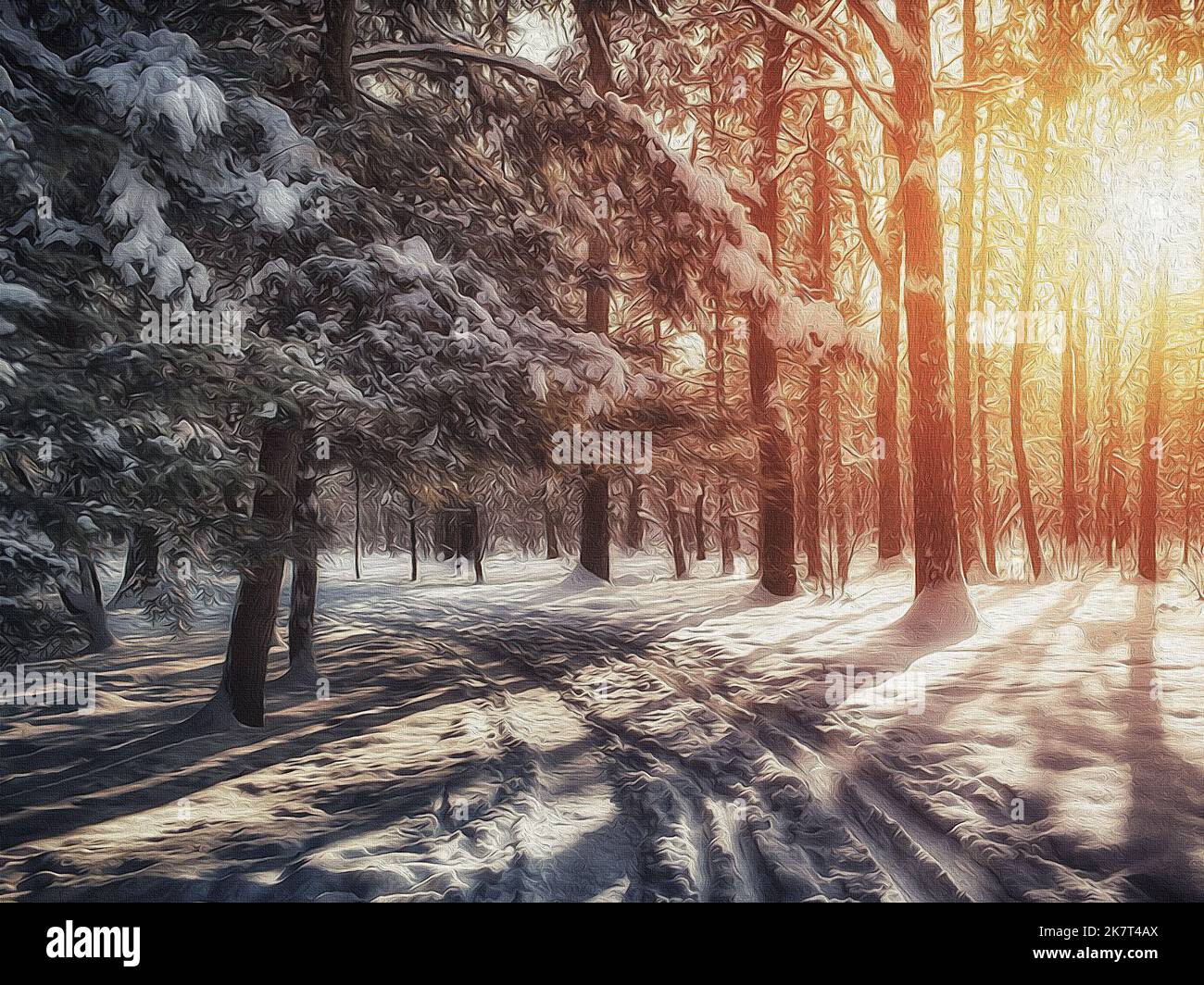 Road Among Snow Covered Trees In The Winter Forest. Winter Forest ...