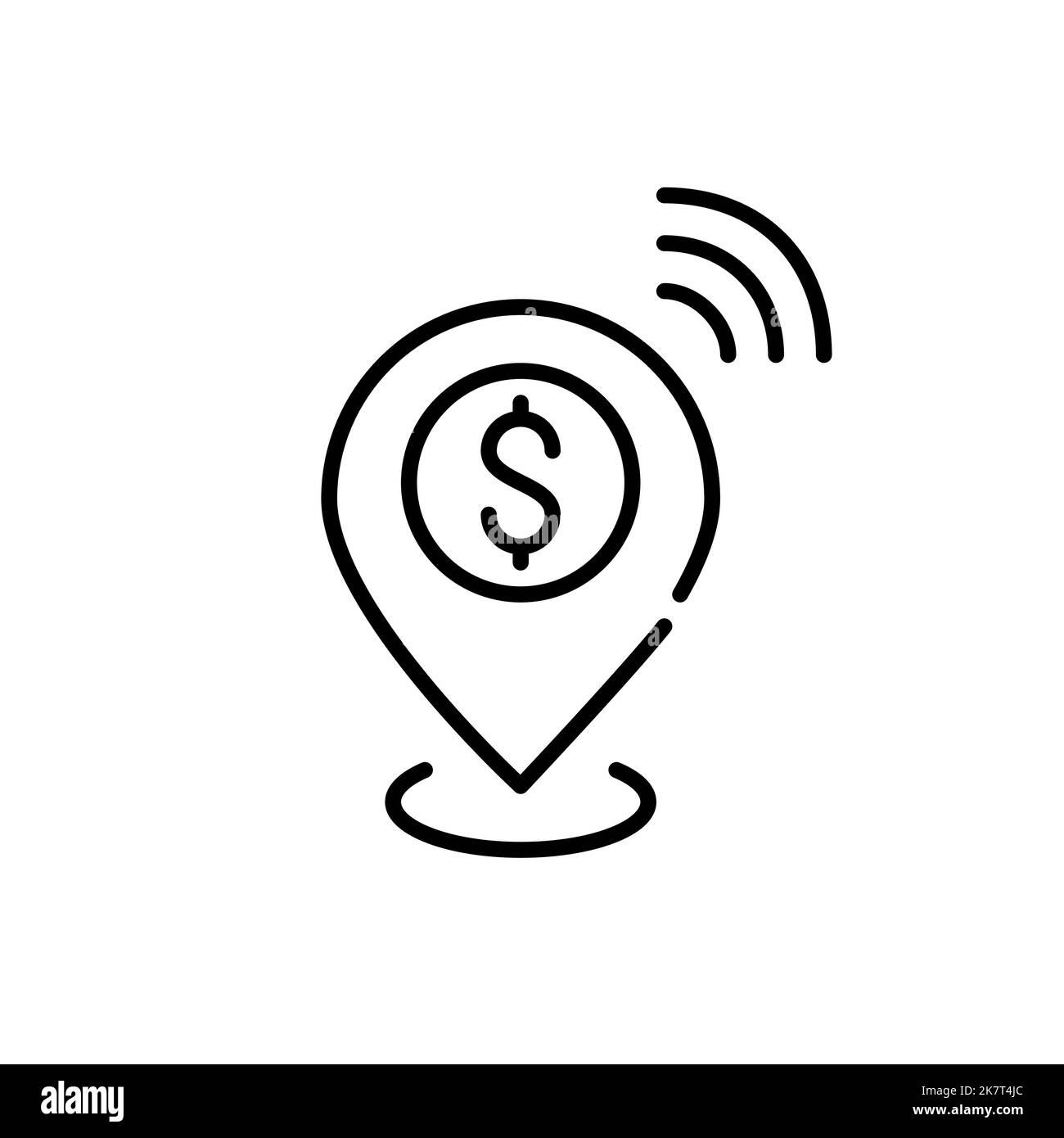 Location pin with dollar sign sharing position. Pixel perfect, editable stroke icon Stock Vector