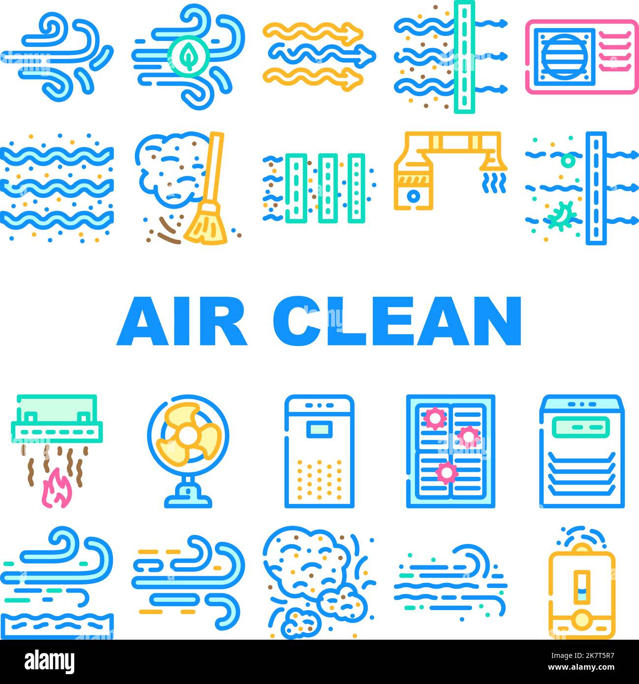air clean flow freash wind filter icons set vector Stock Vector Image ...