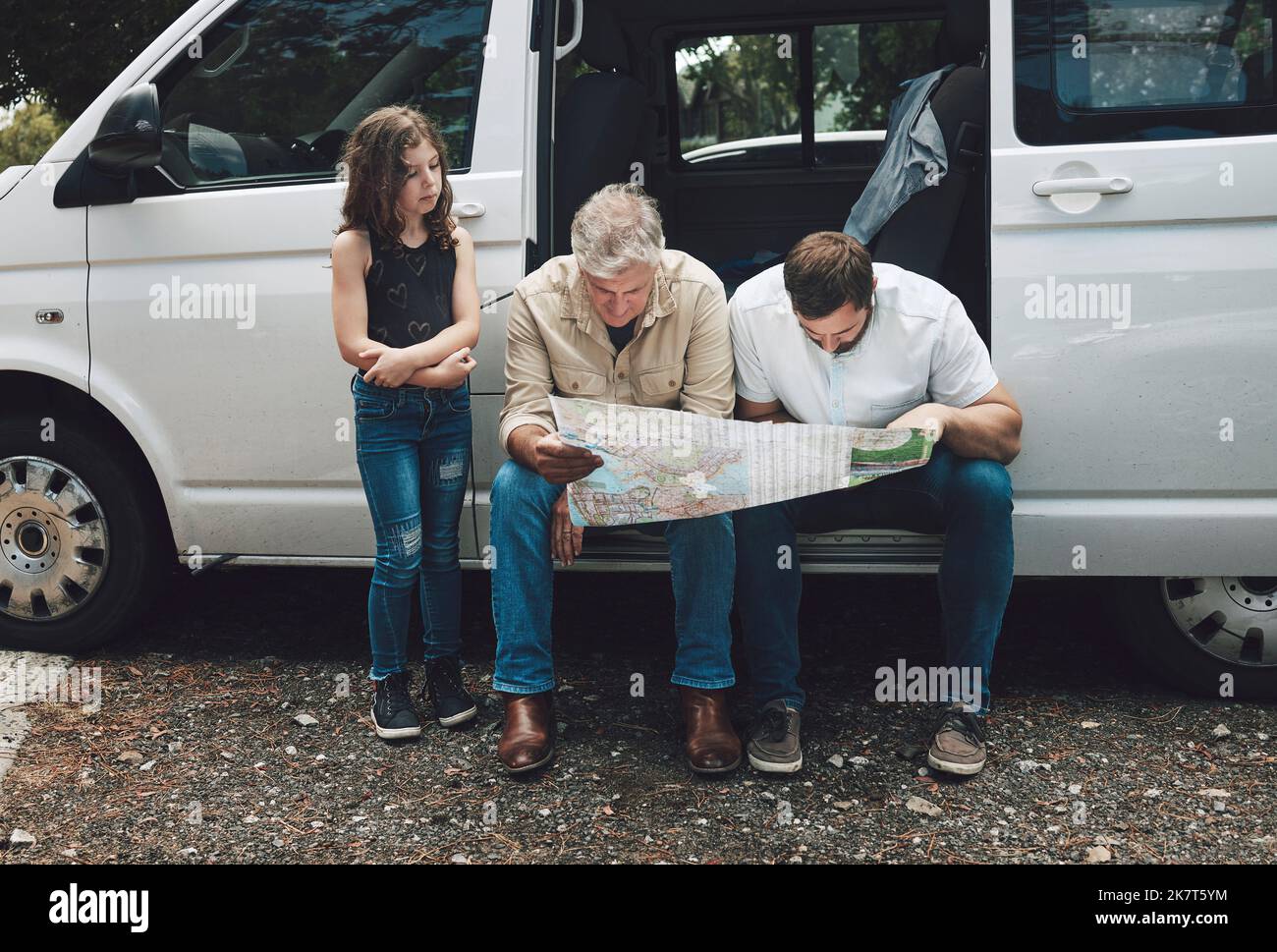 Travel, car and family with map for direction, transportation support