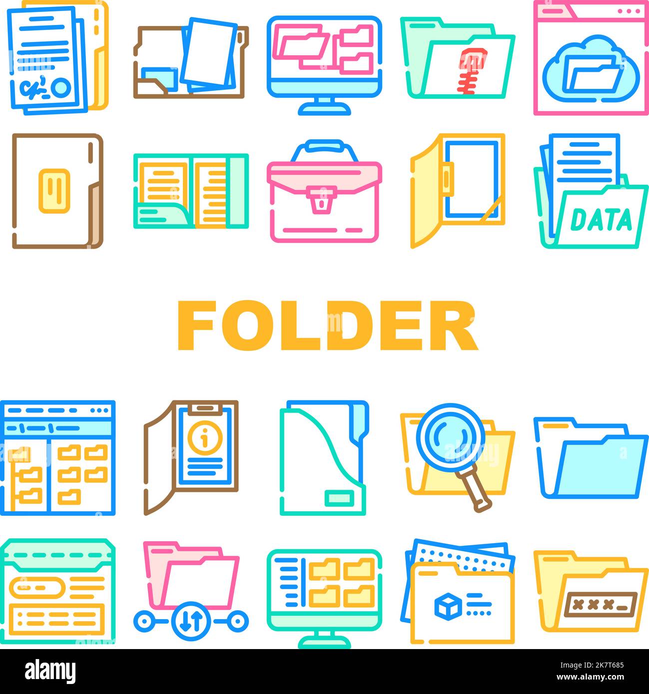 folder document business file icons set vector Stock Vector