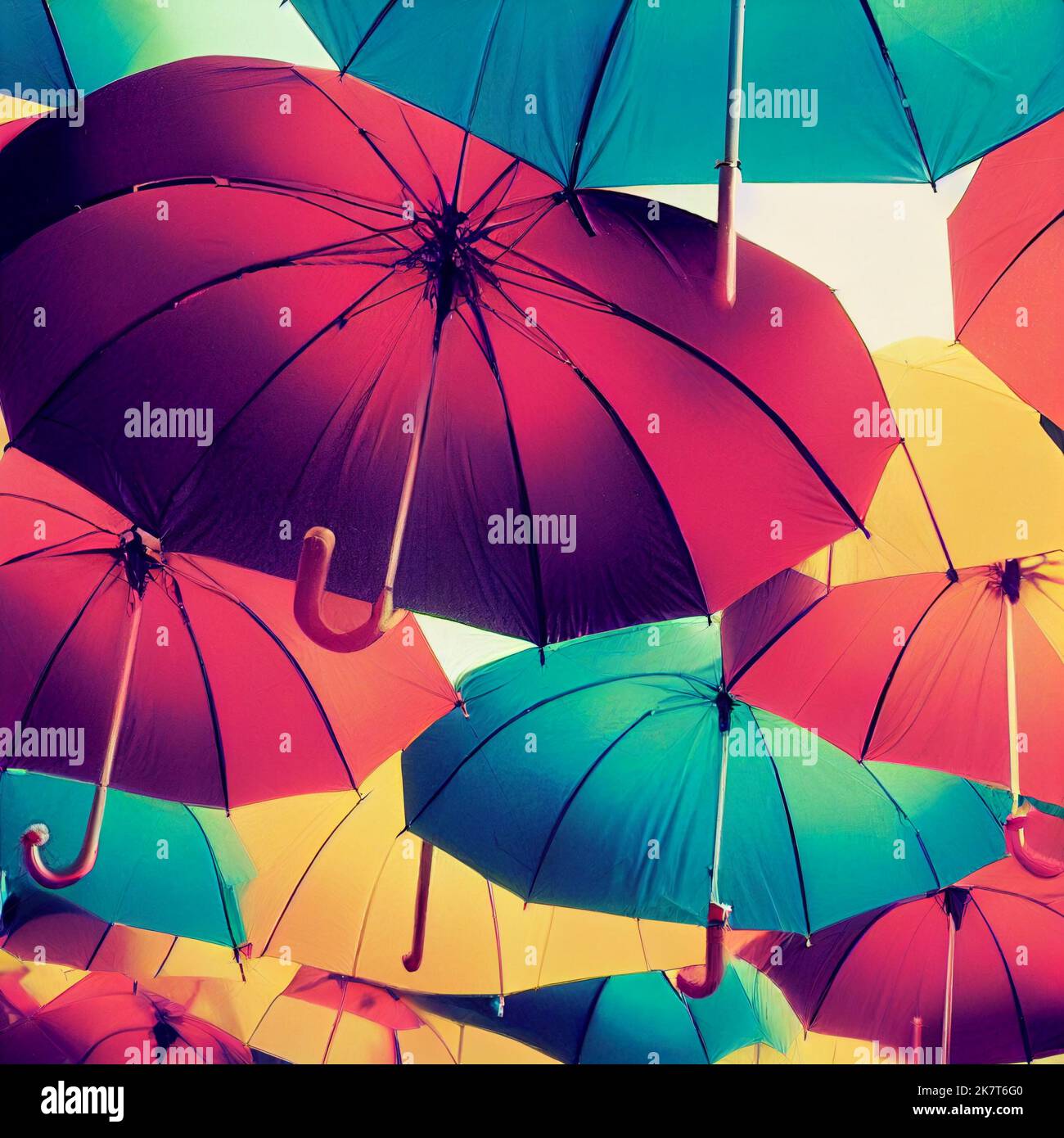 Vibrant floating umbrellas background wallpaper, colorful and
