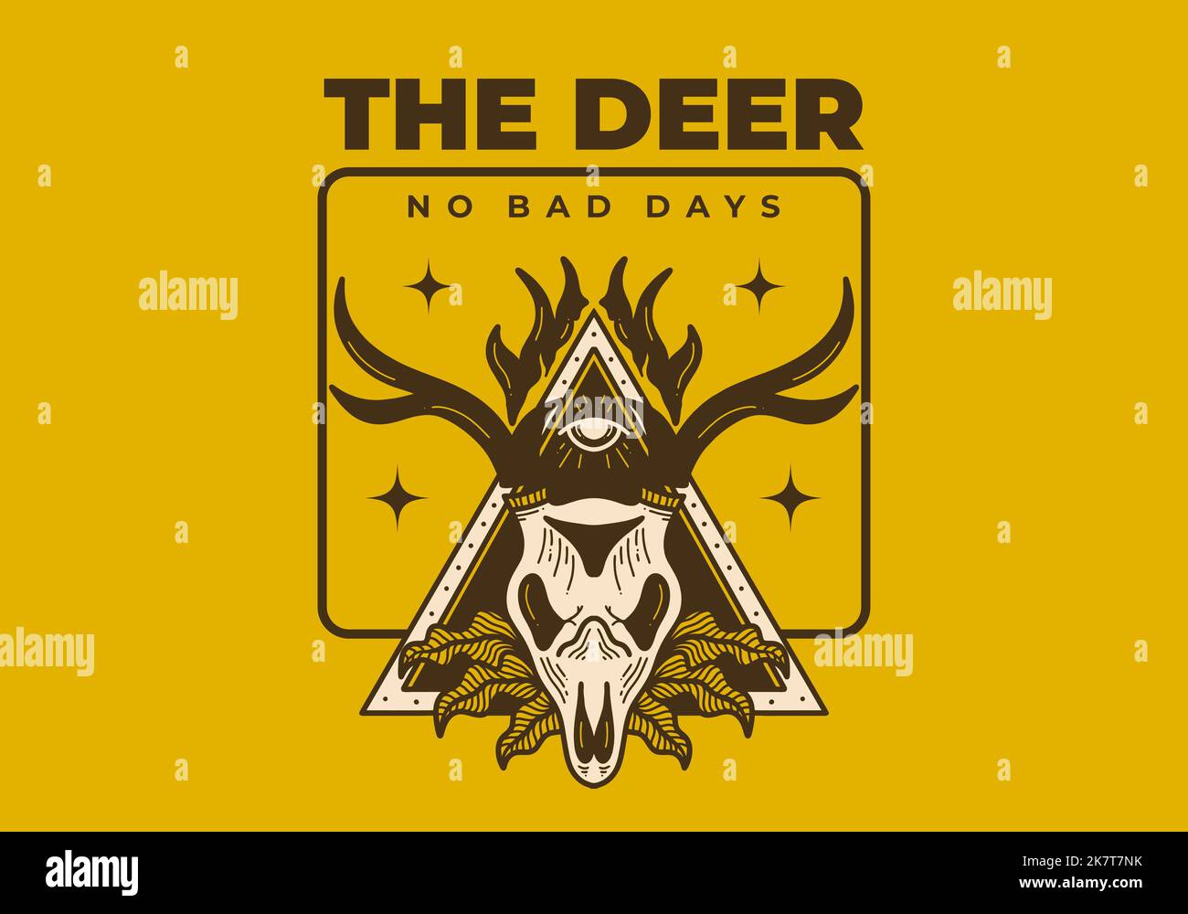 Vintage illustration design of a deer skull on triangle frame Stock