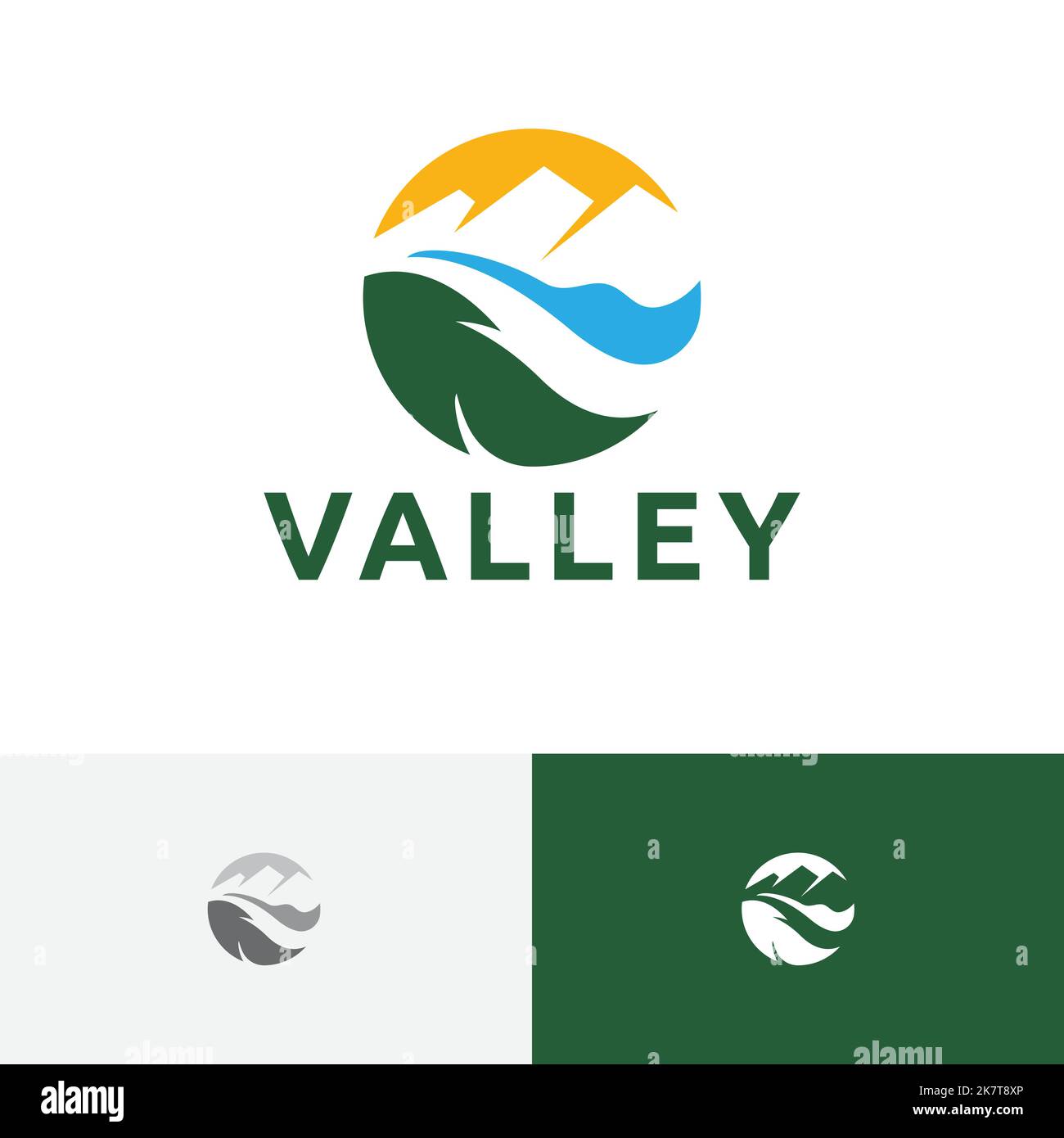 Valley Mountain River Canyon Negative Space Logo Stock Vector