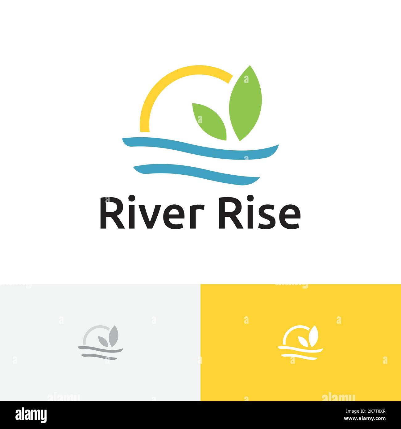 River Rise Morning Sun Leaf Eco Nature Simple Logo Stock Vector