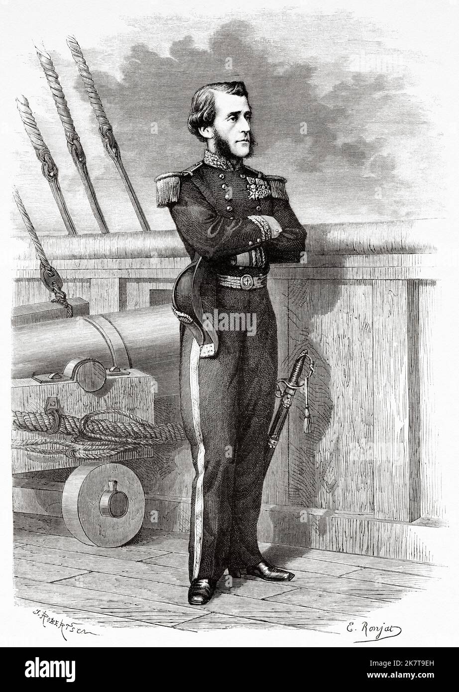 Portrait of Marie-Joseph Francois Garnier (1839-1873) French explorer, inspector of Indigenous Affairs of Cochinchina and explorer. He eventually became mission leader of the Mekong Exploration Commission in 19th century Southeast Asia. An adventure in Japan by Eugene Collache, 1868-1869 Stock Photo