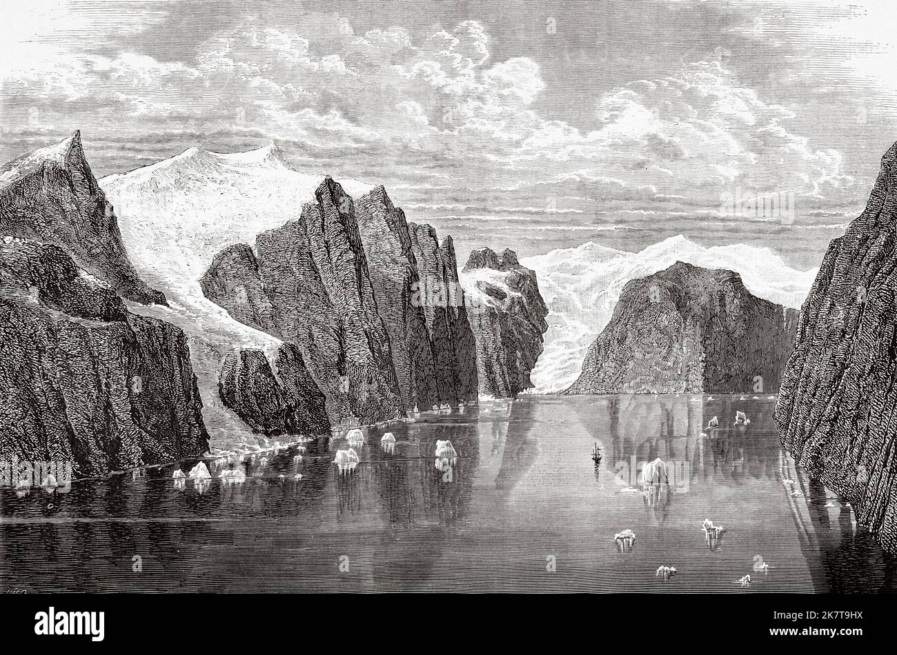 Kaiser Franz Joseph Fjord. Second German expedition to the North Pole with the ships Germania and Hansa, 1869 Stock Photo