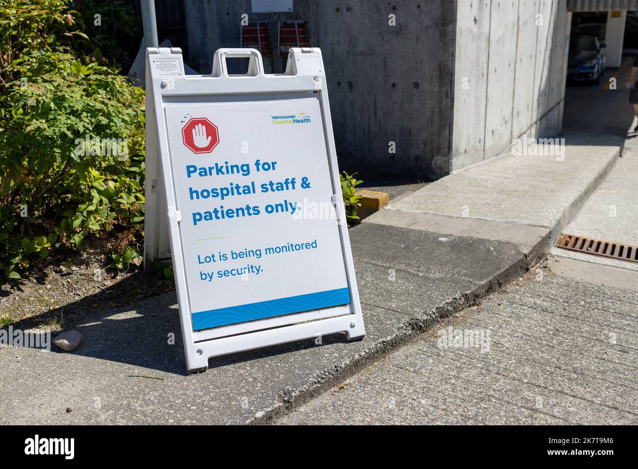 Vancouver, Canada July 12, 2022 View of sign Parking for hospital