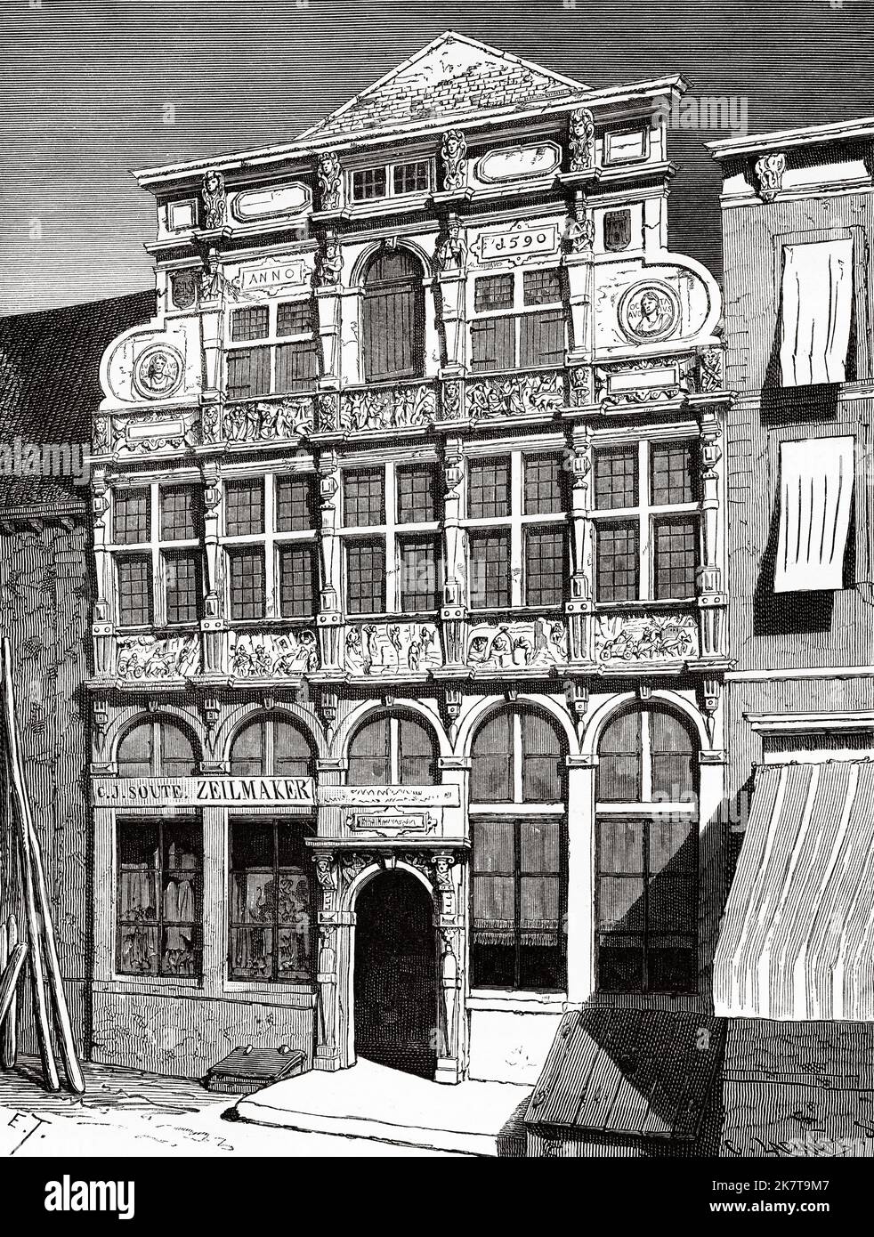 Steen-Rots. Renaissance style house, Middelburg. Netherlands, Europe. Trip to the Zeeland by Charles De Coster 1873 Stock Photo