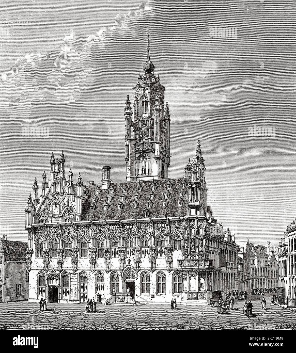 Town hall in Middelburg. Netherlands, Europe. Trip to the Zeeland by Charles De Coster 1873 Stock Photo