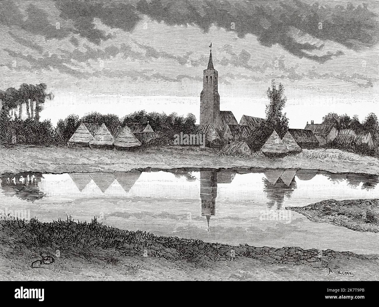 Wissekerke, village in the municipality of Goes in the Dutch province of Zeeland. Netherlands, Europe. Trip to the Zeeland by Charles De Coster 1873 Stock Photo