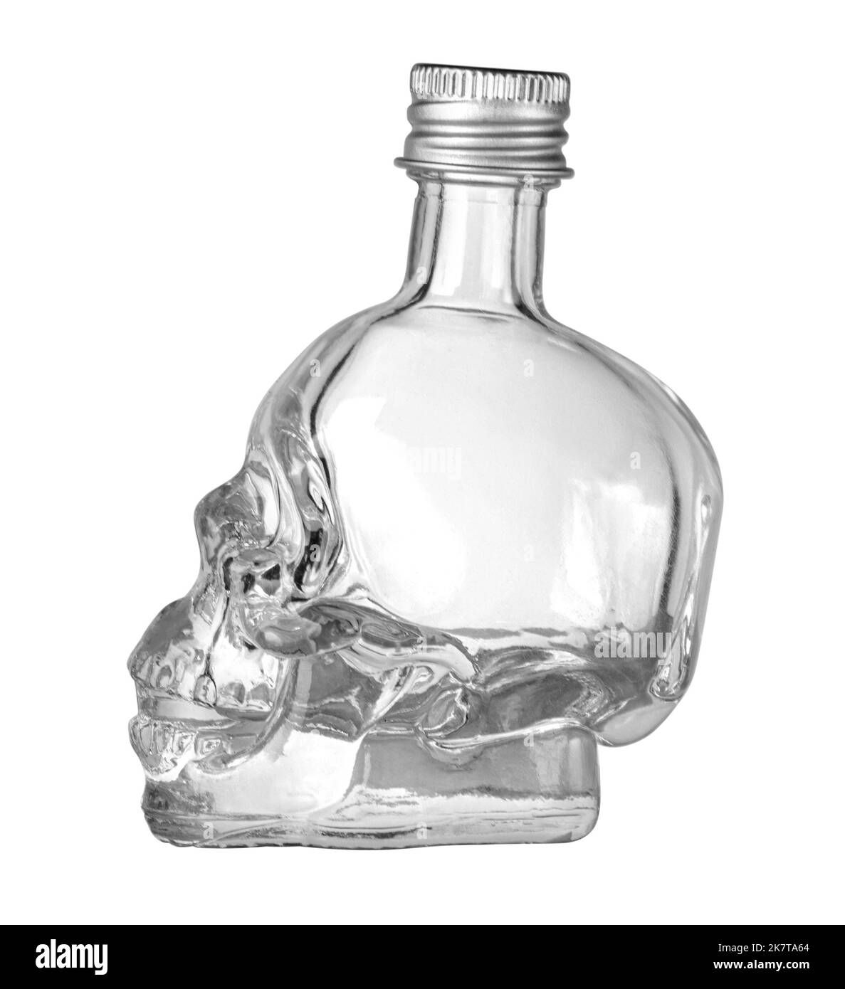 glass bottle in the shape of a skull isolated on white background with clipping path Stock Photo
