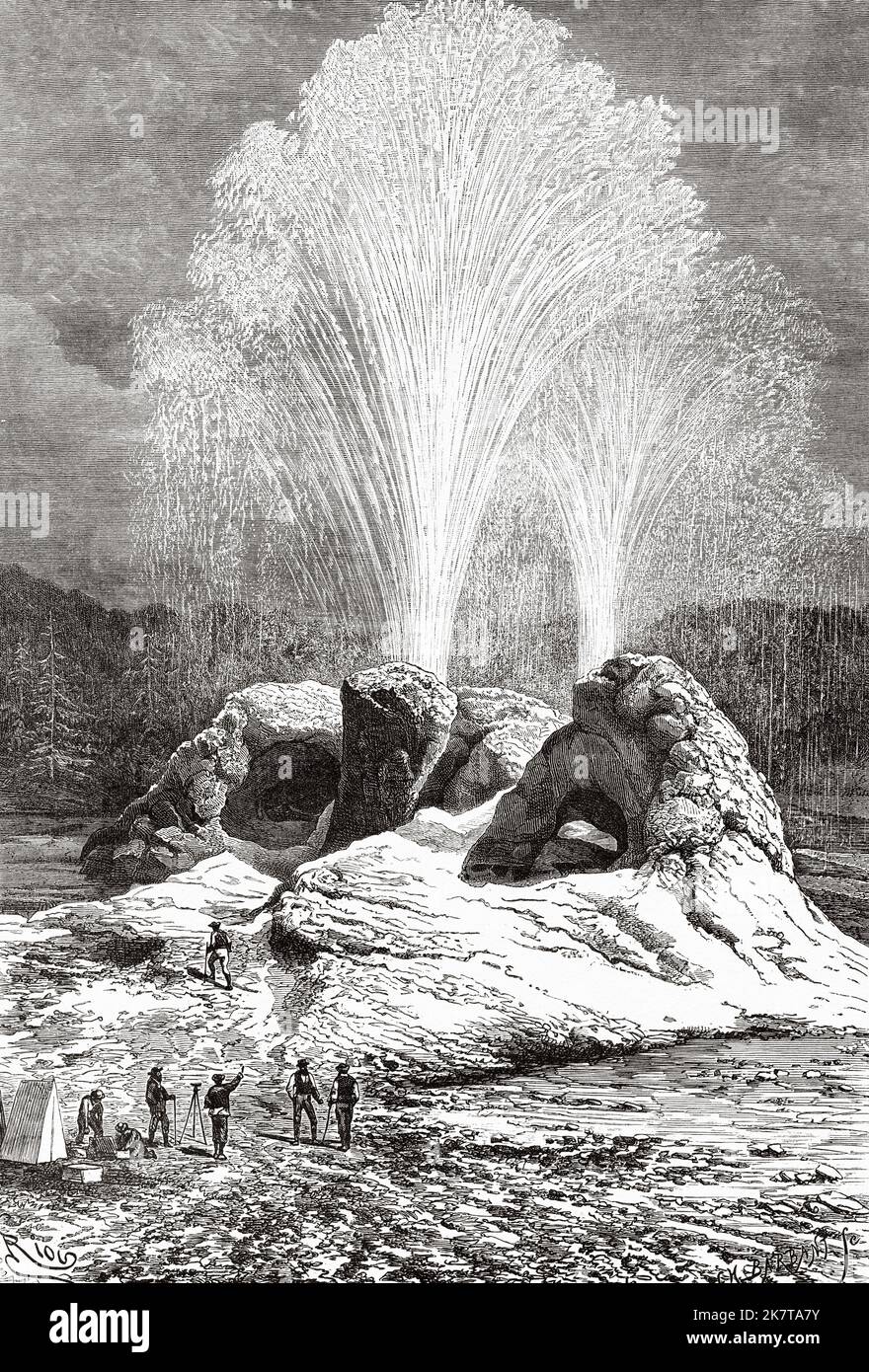 Grotto geyser. Yellowstone National Park, Wyoming USA. The US National Park by Ferdinand Vandeveer Hayden, Gustavus Cheyney Doane and Nathaniel Pitt Langford, 1870-1872 Stock Photo