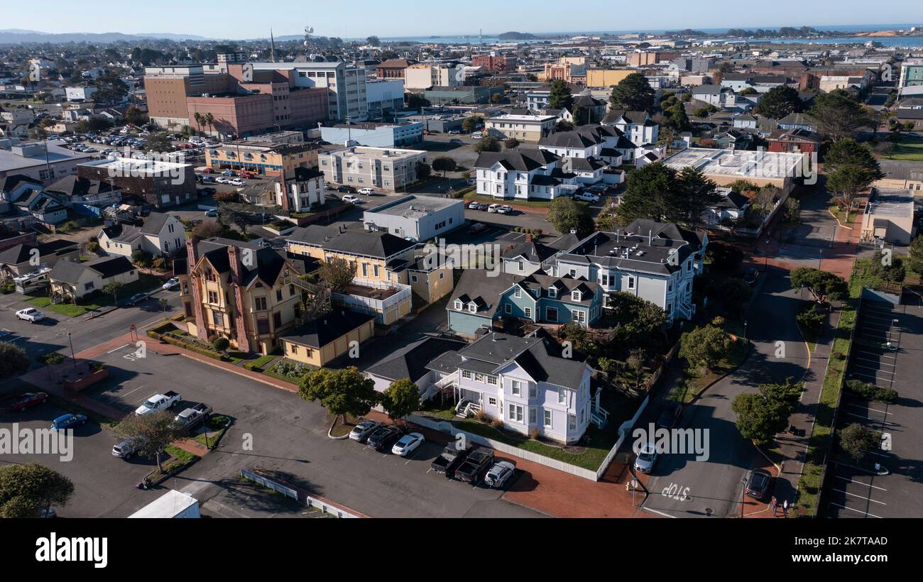Morning light shines historic downtown Eureka, California, USA Stock