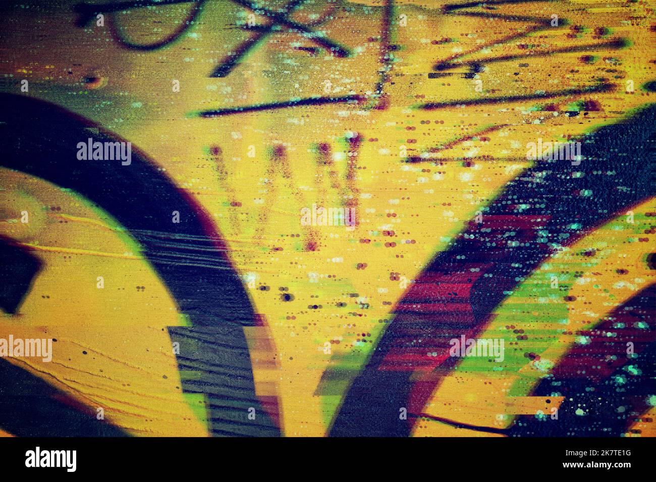 Abstract futuristic urban yellow, black, green motion glitch effect background  Stock Photo