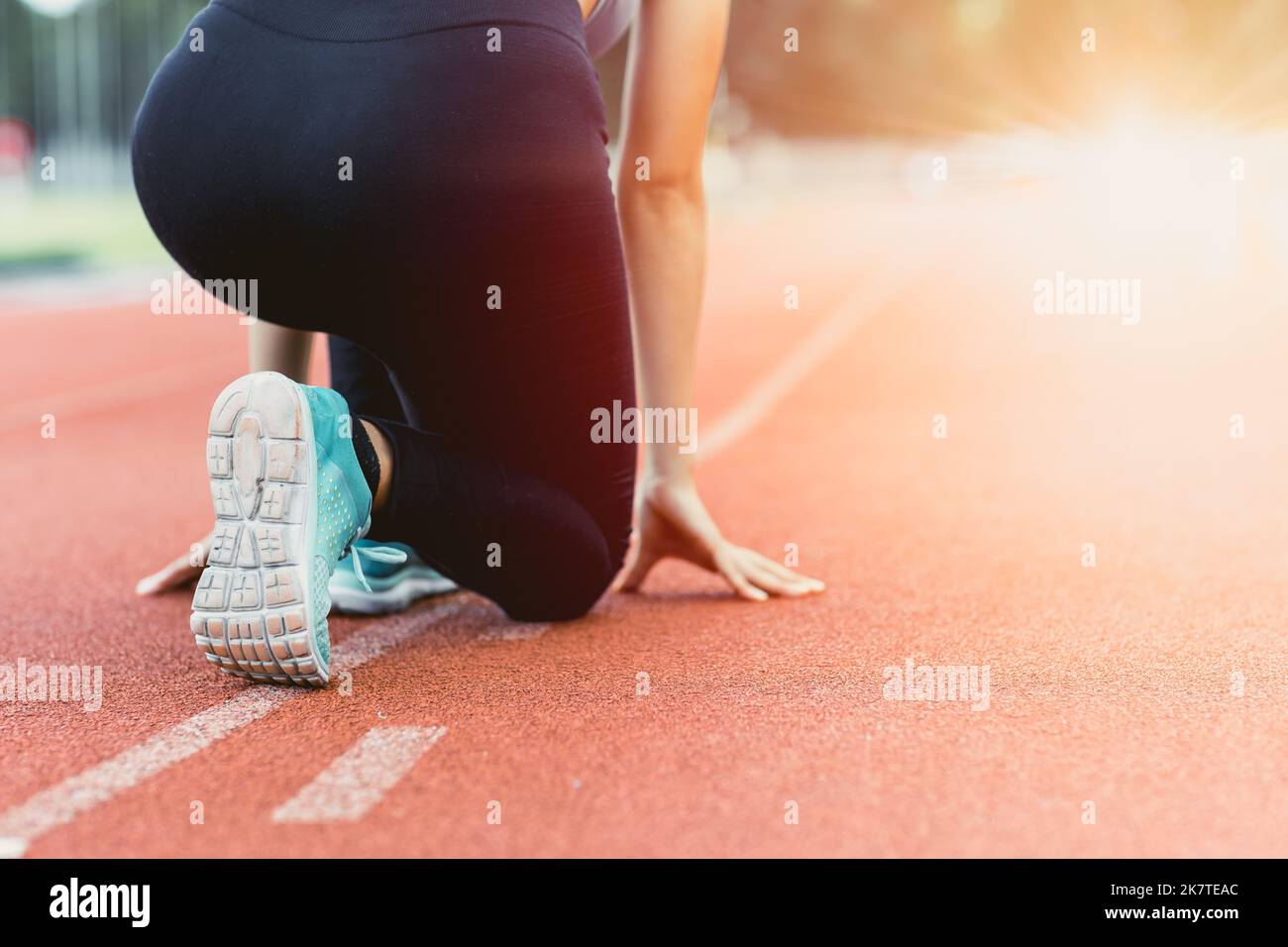 sport runner at starting point. business begin start run to goal target concept Stock Photo