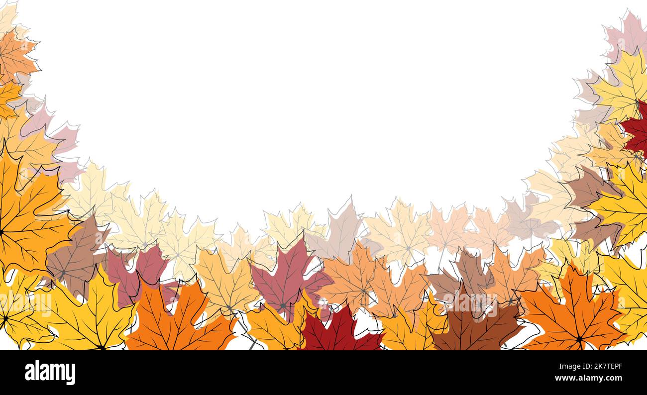 Autumn frame with blowing maple leaves over white Background. Elegant ...