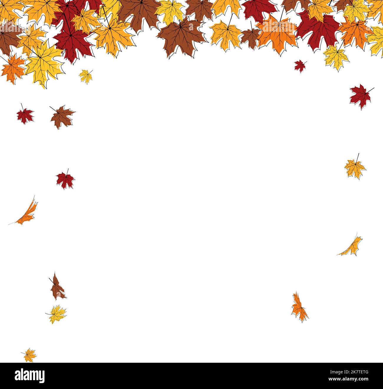 Autumn frame with blowing maple leaves over white Background. Elegant ...
