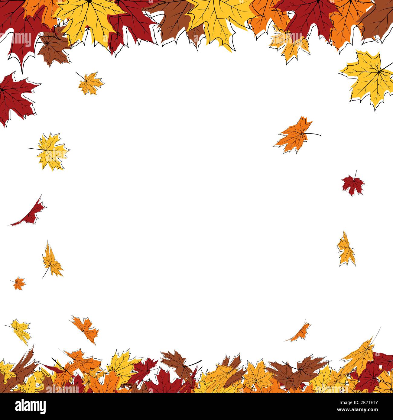Autumn frame with blowing maple leaves over white Background. Elegant ...