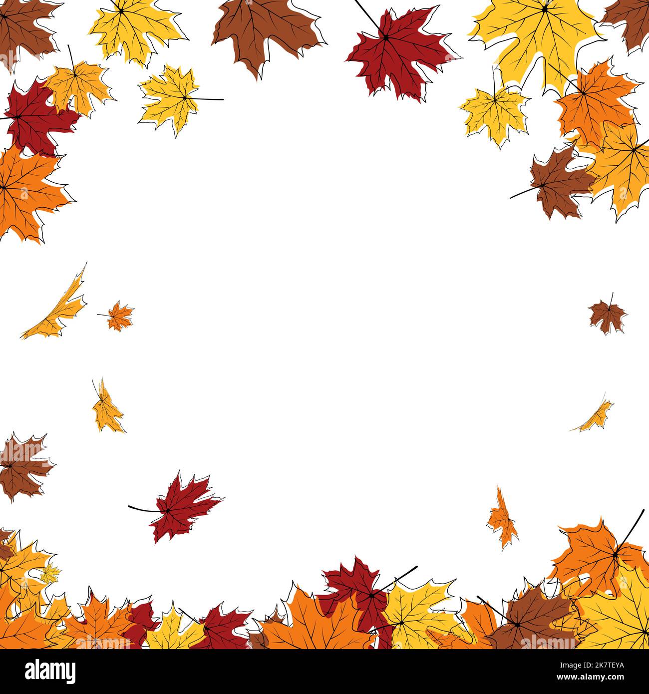 Autumn frame with blowing maple leaves over white Background. Elegant ...