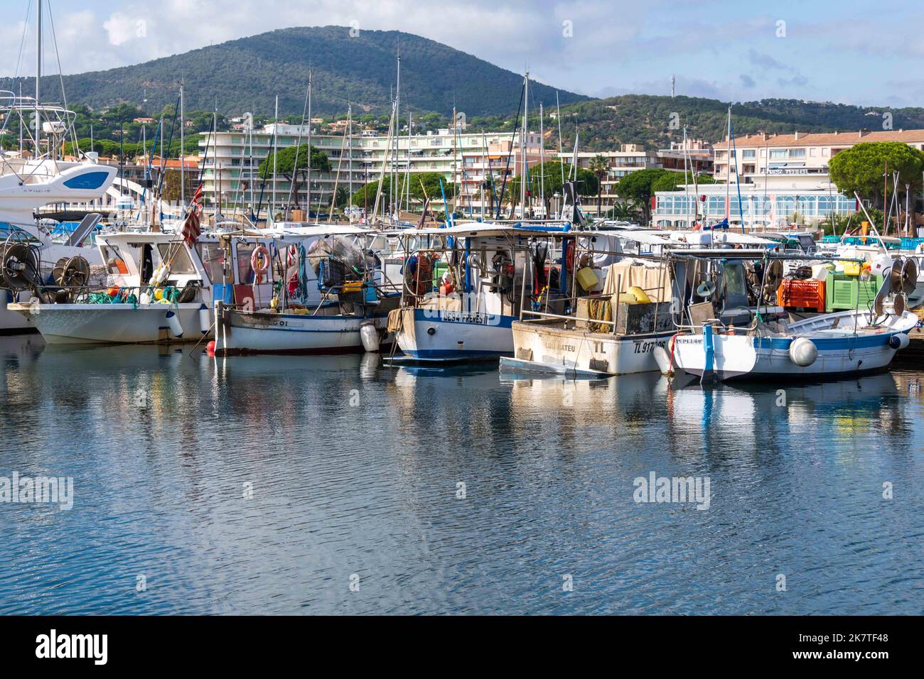Fishing Boats in the Port of Sainte Maxime, in the Var department of the Provence-Alpes-Côte d'Azur region in Southeastern France. Stock Photo