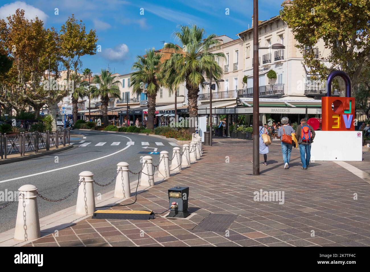 Avenue Charles de Gaulle in Sainte-Maxime,  in the Var department of the Provence-Alpes-Côte d'Azur region in Southeastern France. Stock Photo