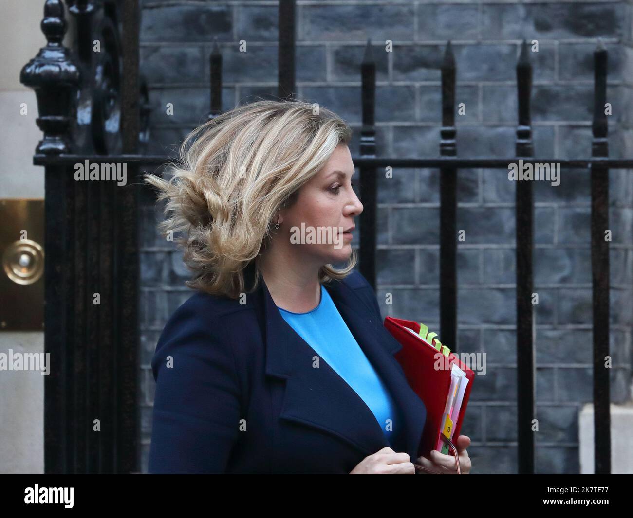 London, UK. 18th Oct 2022. Leader of the House of Commons Penny Mordaunt leaves Downing Street No 10 after the Cabinet Meeting amidst speculation about the Prime Minister's future. Stock Photo
