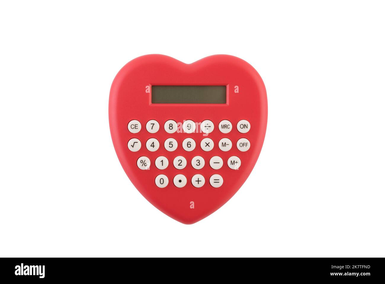 Red heart shaped calculator isolated on white with clipping path Stock Photo
