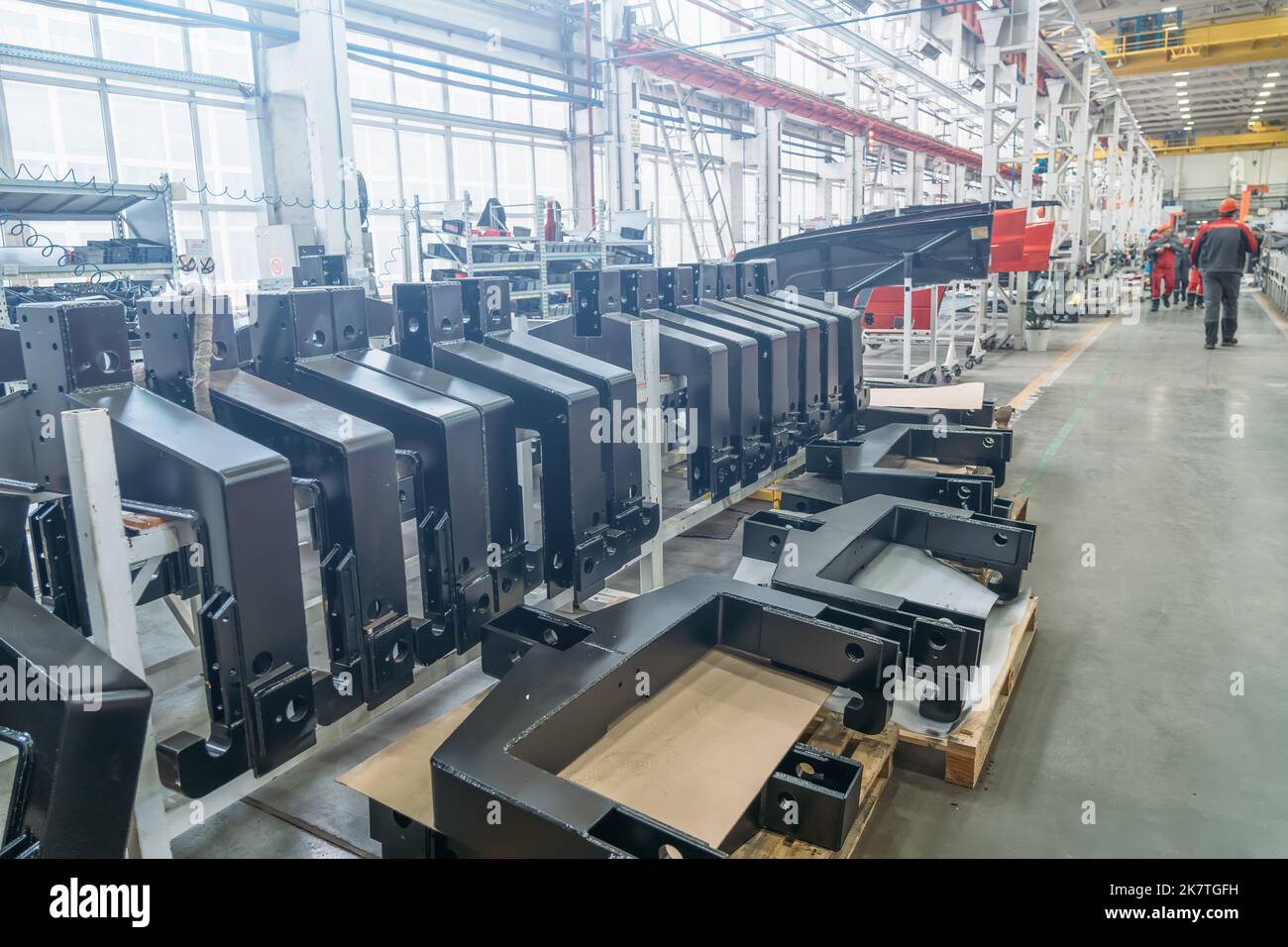 Plant for the production and assembly of agricultural machinery. Assembly line, iron spare parts for machinery. Stock Photo