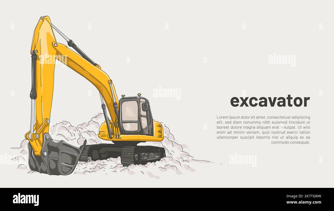 isolated excavator. heavy equipmet rough drawing with editable copy
