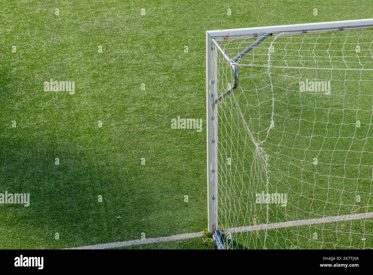 Synthetic grass soccer field with goal Stock Photo Alamy