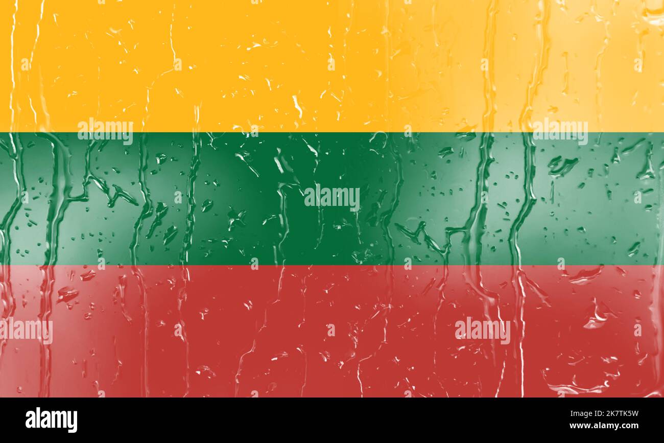 3D Flag of Lithuania on a glass with water drop background Stock Photo ...