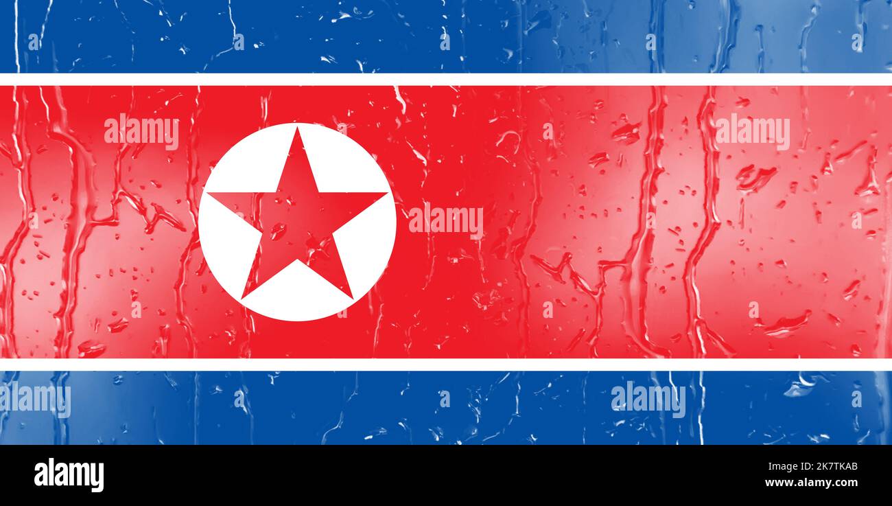3D Flag of North Korea on a glass with water drop background Stock ...