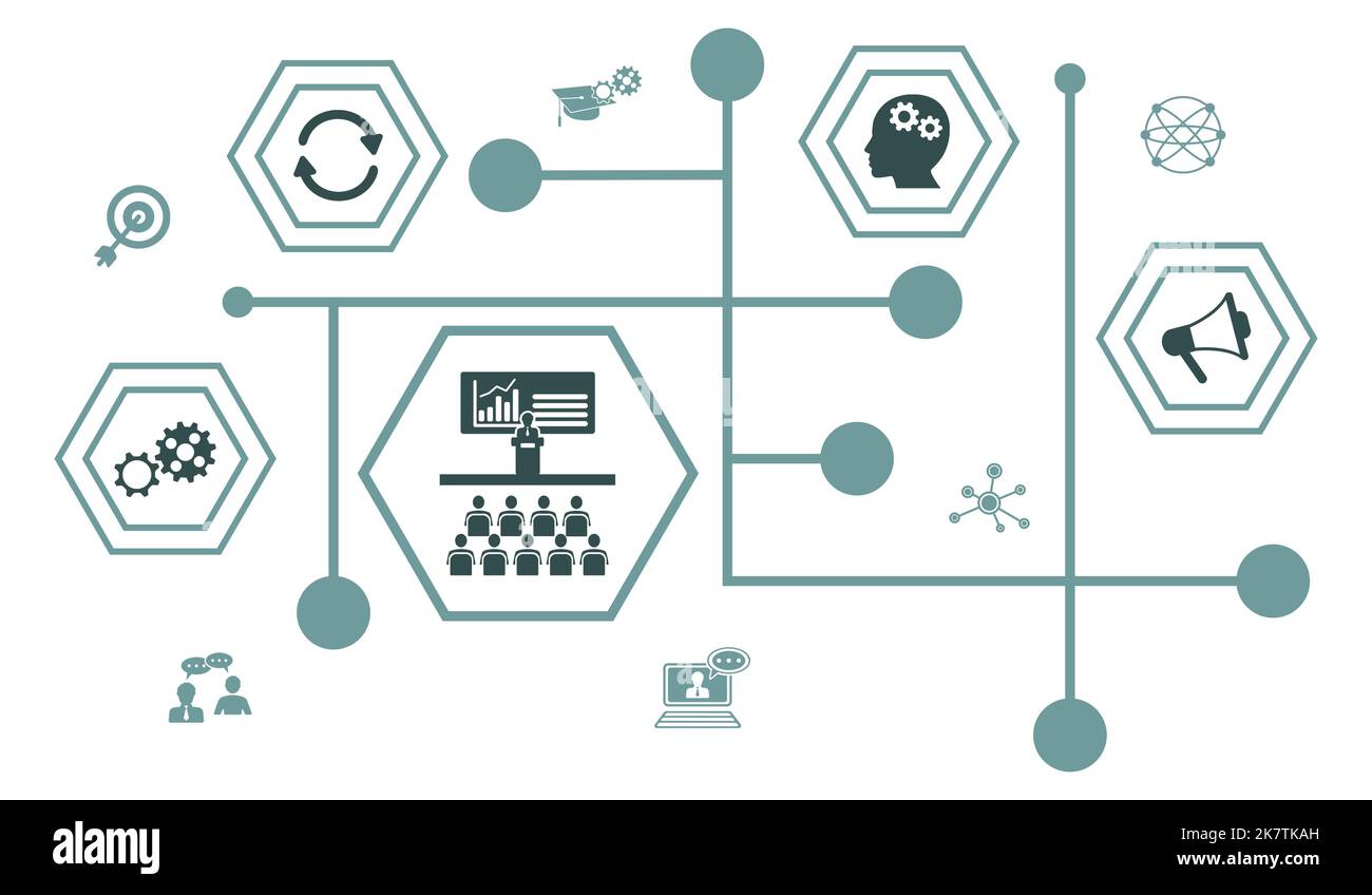 Concept of teaching with connected icons Stock Photo - Alamy