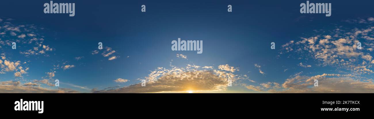 Blue summer sky panorama with light Cirrus clouds. Hdr seamless spherical equirectangular 360 panorama. Sky dome or zenith for 3D visualization and Stock Photo