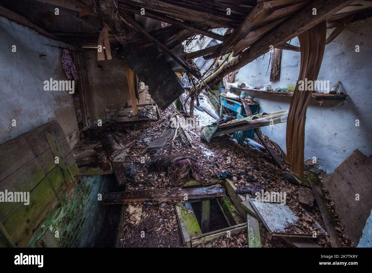 Abandoned and collapsed house in Pripyat, Ukraine Stock Photo
