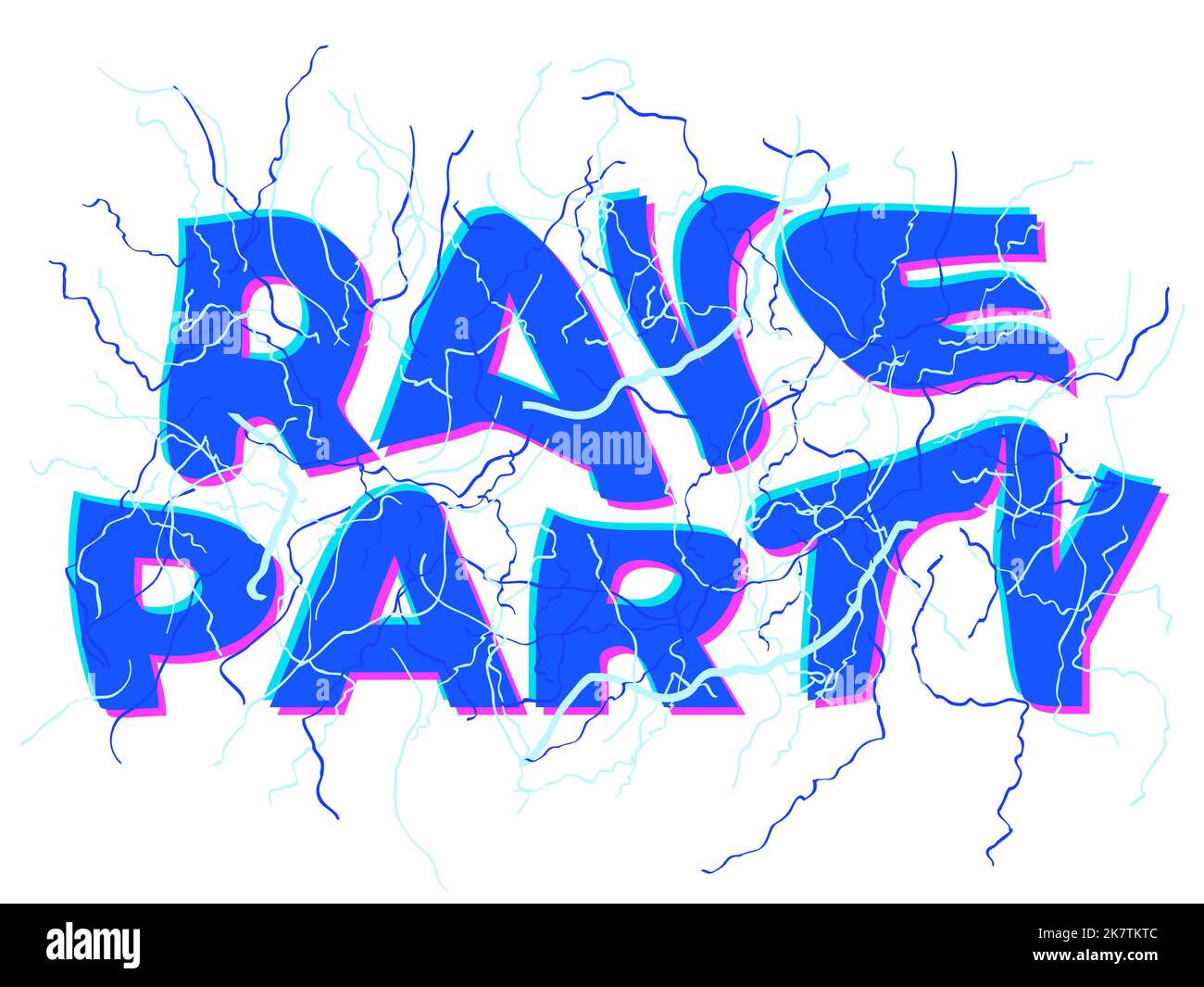 Rave psychedelic, acid trip. Rave party energy, text with energy lightning. A burst of energy. Design for posters, banners and promotional products. V Stock Vector