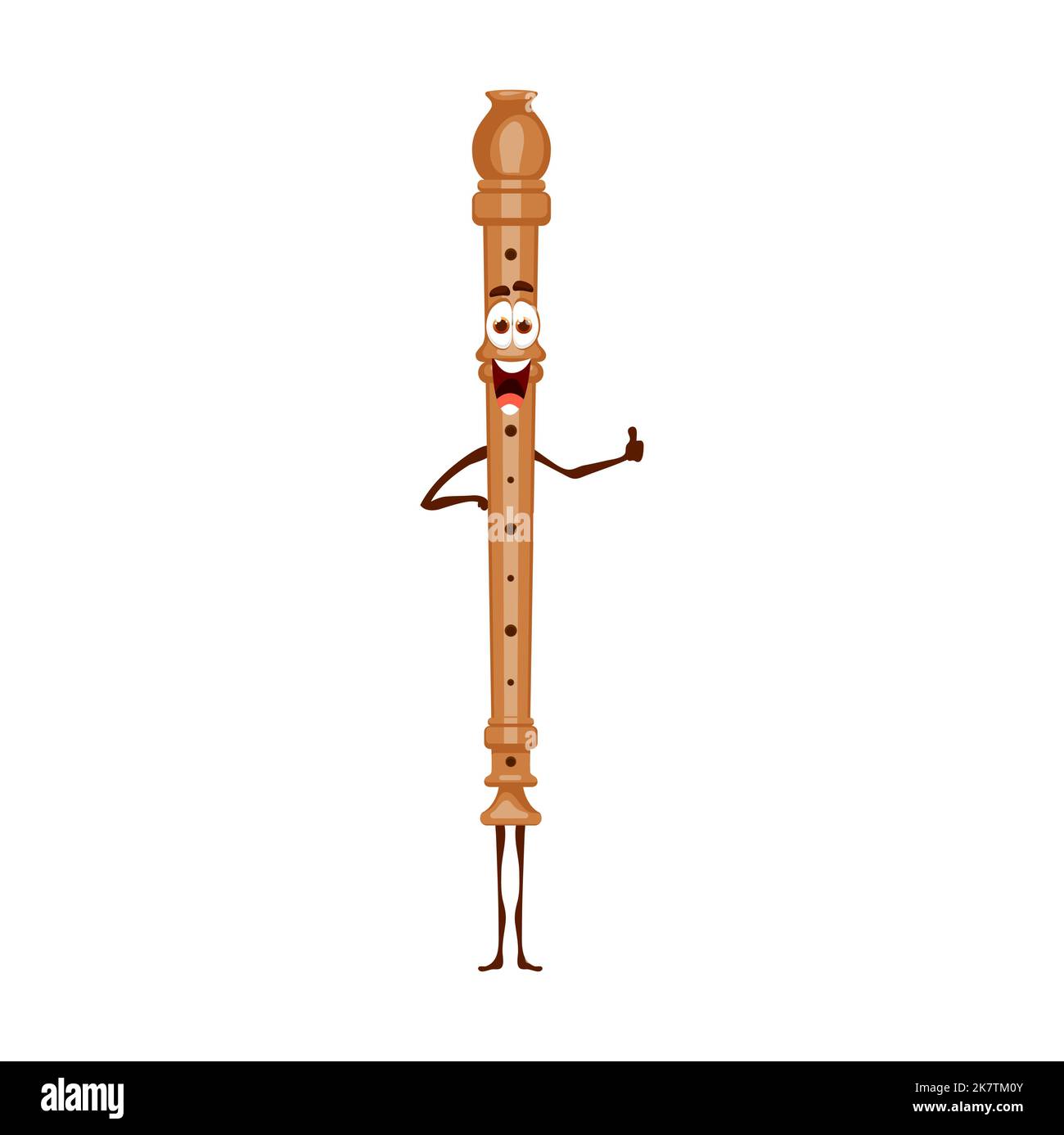 Cartoon musical flute character, music wind instrument. Isolated vector