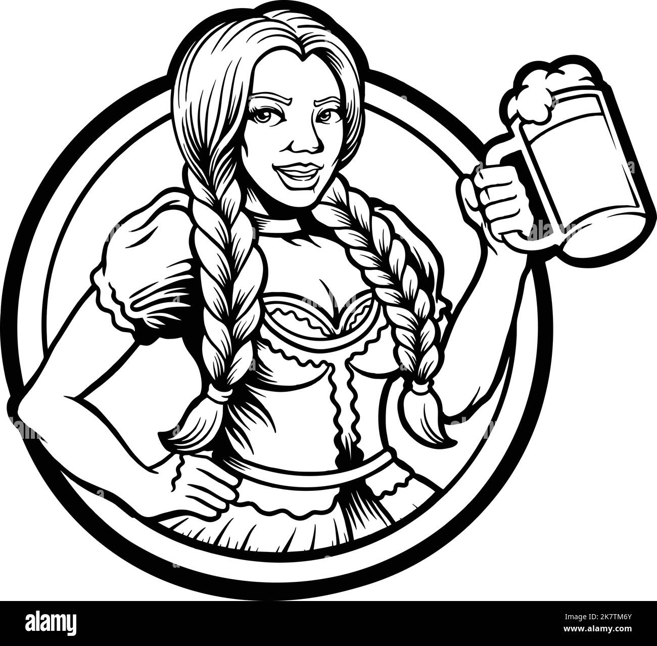 Outline beautiful girl with a beer glass vector illustrations for your work logo, merchandise t-shirt, stickers and label designs, poster Stock Vector
