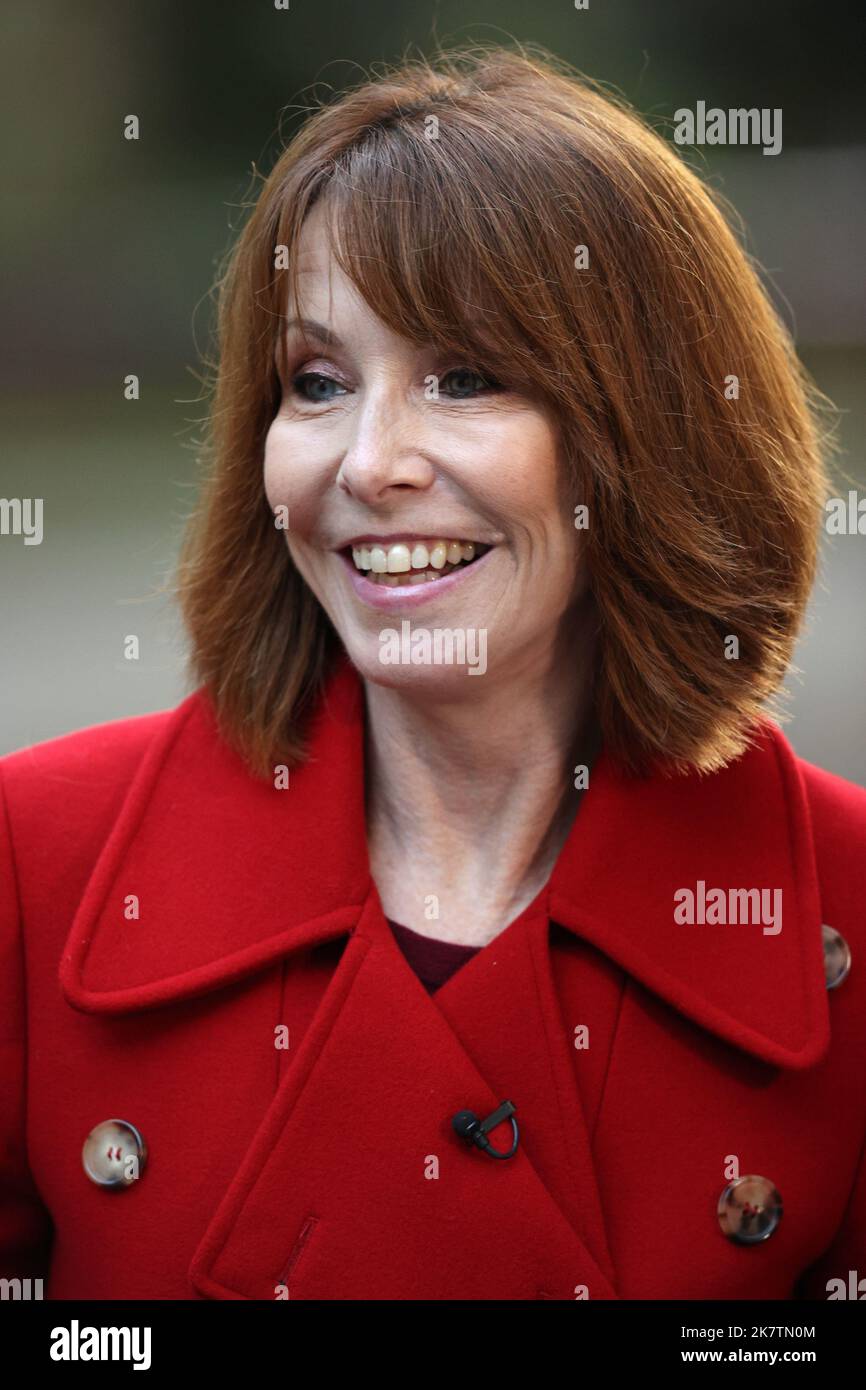 Kay Burley broadcasts from Downing Street in London. She is a presenter