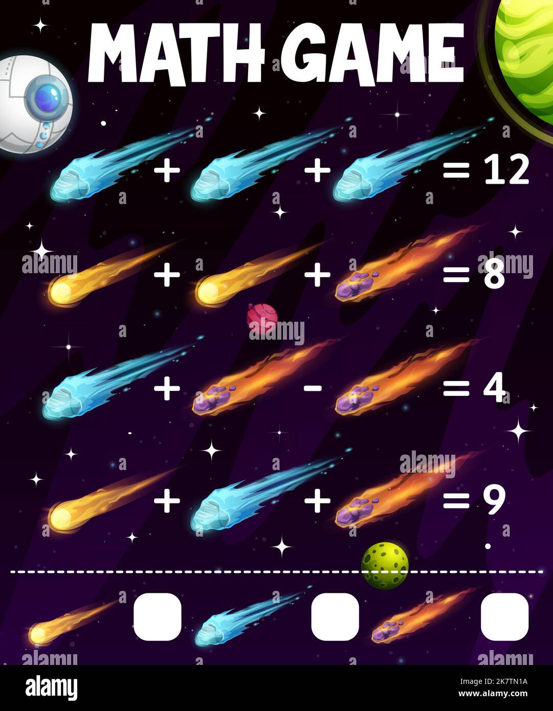 Starry galaxy galaxy space with asteroids and comets, math game ...