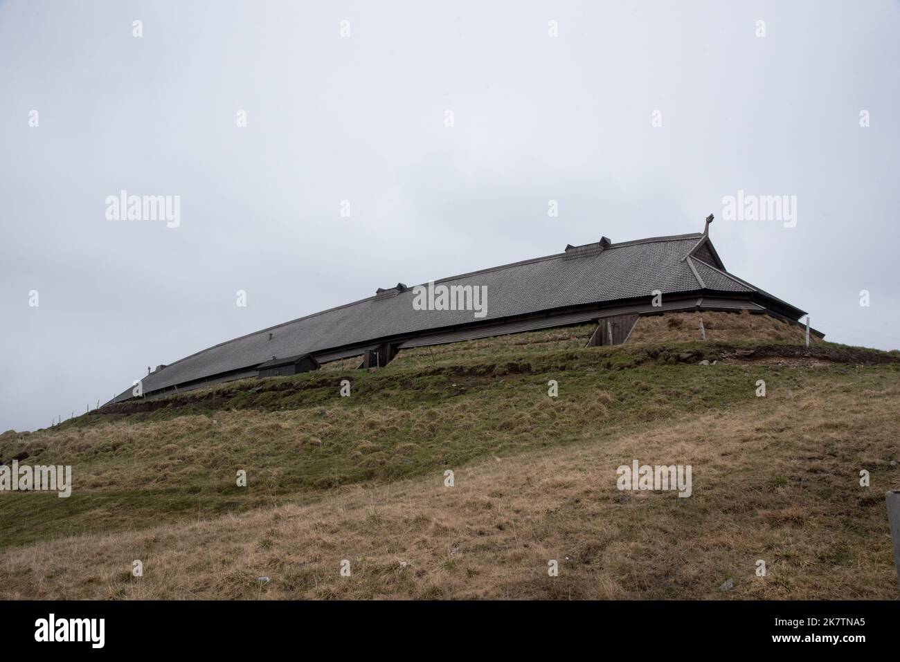 Viking chieftain's longhouse in Borg on Vestvågøya island on Lofoten archipelago in Norway. Stock Photo