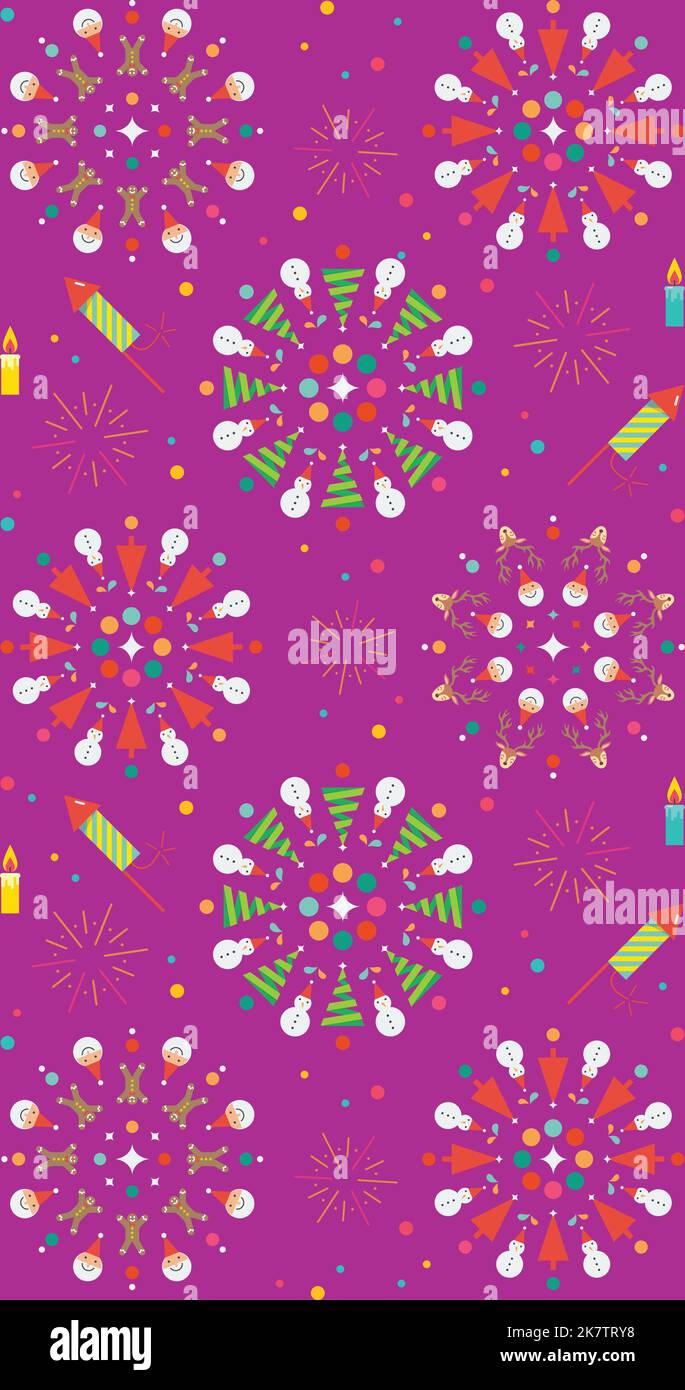 Christmas fireworks seamless pattern. decoration elements. Vector illustration. Stock Vector