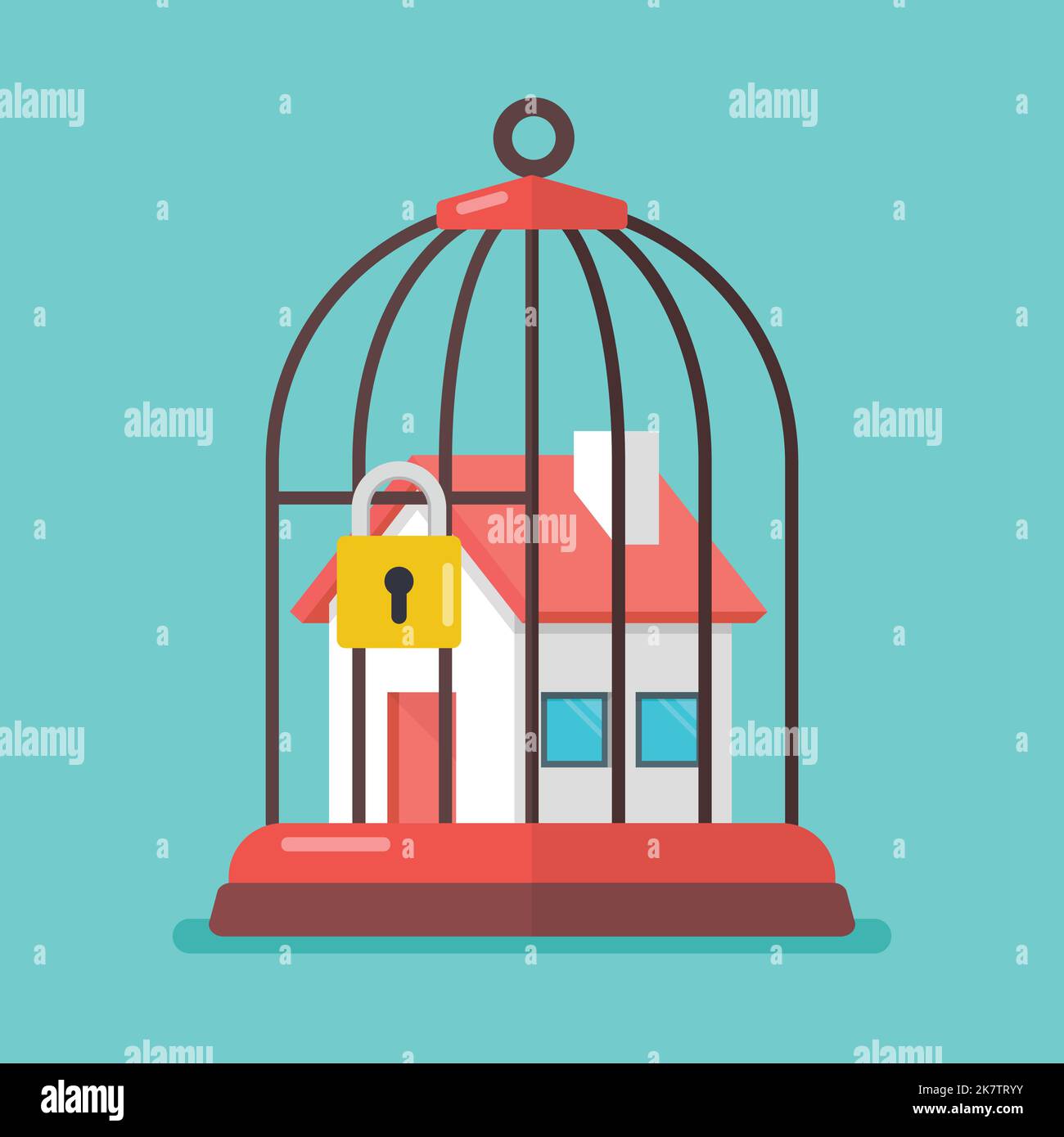 Locked house inside the cage. Real estate business concept. vector illustration Stock Vector