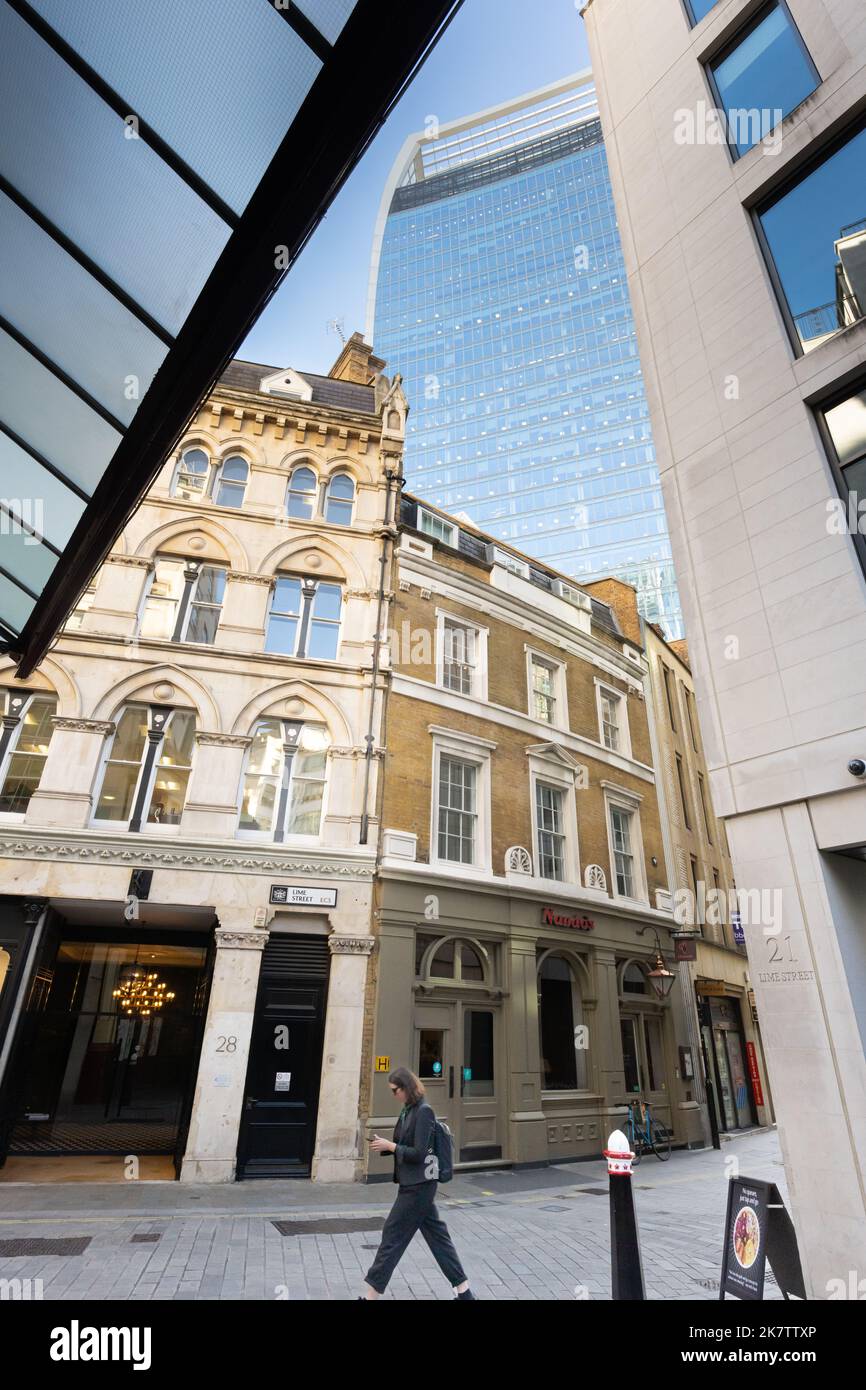 LIME STREET, Leadenhall market, The Fenchurch Building (The Walkie-Talkie) Stock Photo